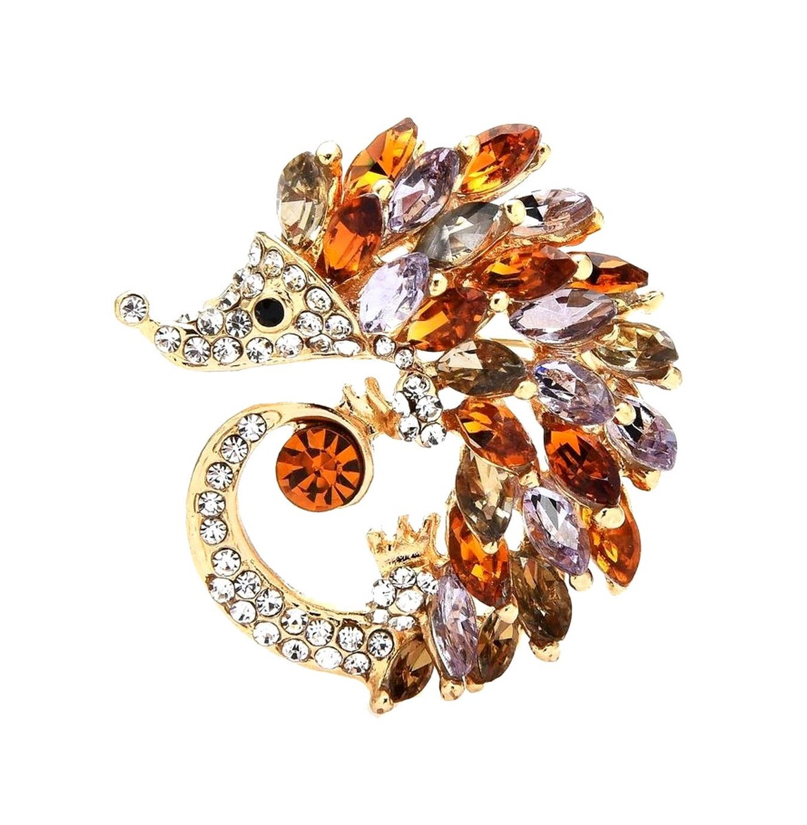 Broche Fantaisie En Forme De Hérisson - Dorée Avec Pierres Vertes - Occasion