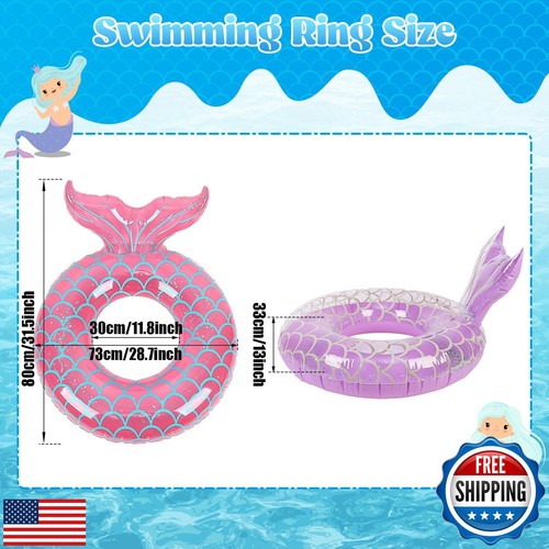 Coumy 3 Pcs Inflatable Mermaid Pool Floats,Inflatable Tube Rings for Pool,Bea - Picture 4 of 5