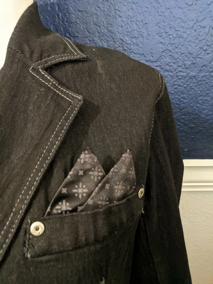 DG2 Diane Gilman Womens Black Denim w/ Pocket Square Jacket Blazer Sz Medium M - Image 3 of 4