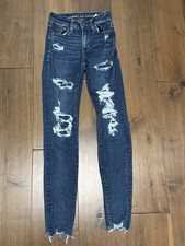 American Eagle Super Hi-Rise Jegging Jeans Womens 00 Reg Blue Denim Distressed