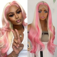 Pink Ombre Blonde Glueless Lace Front Wigs Body Wave Mixed Color Women Party Use