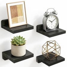Set of 4 Black Wood Floating Shelves 5 Inch Rustic Wall Mount Small Decor