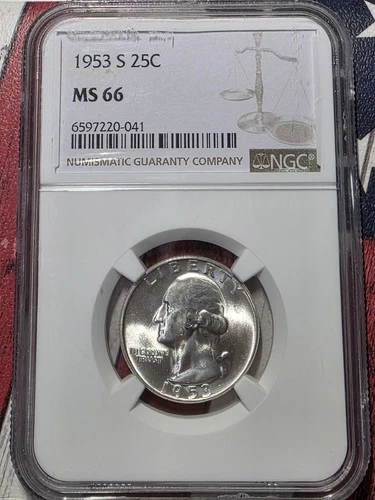1953-S 25C Washington Quarter Dollar NGC  MS66   "FREE SHIPPING"