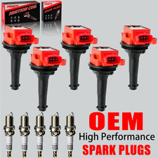 5X OEM High Performance Ignition Coil & Spark Plugs For Volvo C30 S40 S60 UF517
