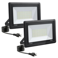 100W LED Flood Lights Outdoor, 2pack 10000lm Bright LED Flood Light with Plug...