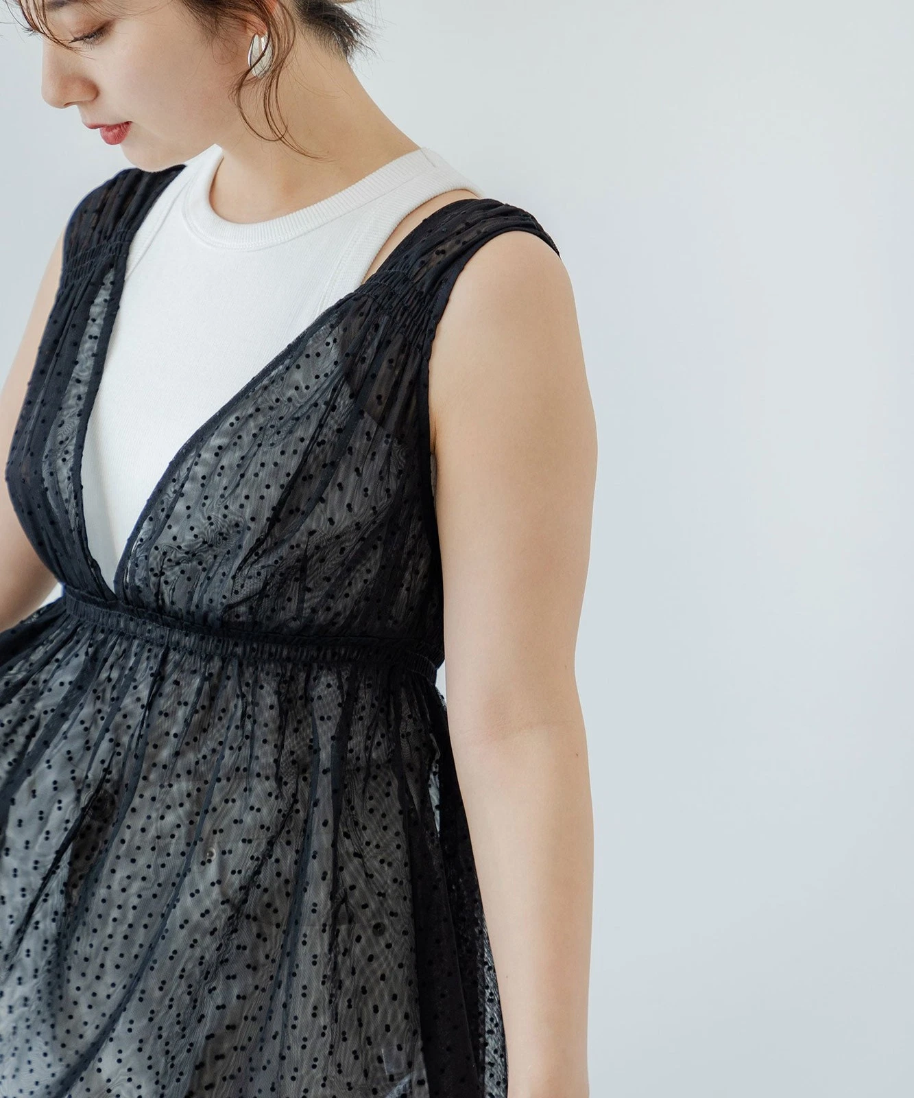 OFF WHITE tunica girocollo in tulle a pois nuova