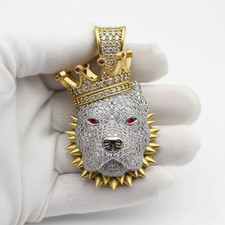 Ciondolo uomo cane pitbull moissanite taglio tondo 2,50 ct 14 carati placcato oro bicolore