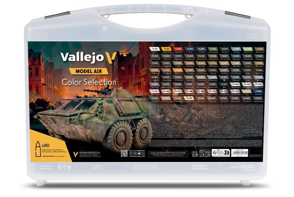 Vallejo Model Air kit peinture acrylique aérographe 74 couleurs 18ml VAL