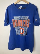 Vtg Logo 7 Denver Broncos Men  s Graphic T-shirt Sz L 1993 NFL Single Stitch Blue