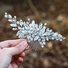 Wedding Hair Comb Silver Rhinestones Opal Crystal Vintage Bridal Hair Clips