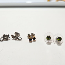 3 Pair Lot Silver and Gold Tone Stud Lobe Earrings