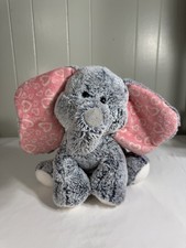 Aurora Plush Elephant Stuffed Animal Frosted Gray W/Pink Ears  White Hearts 10  