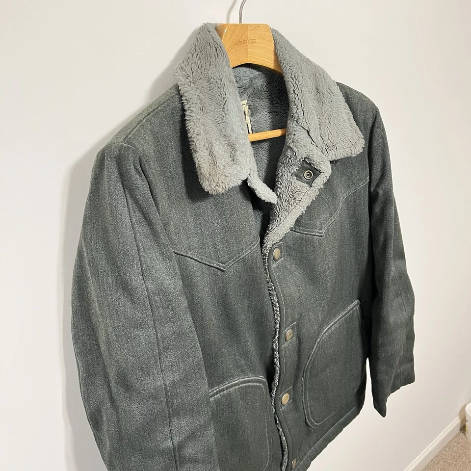 Винтажный Mighty Mac куртка мужская Xl серый холст ранчо искусственного меха с подкладкой амбара пальто - Изображение 2 из 4