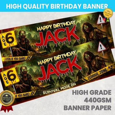 Personalisierte Geburtstagsbanner Zombies beliebiger Name Partybanner Mädchen Jungen