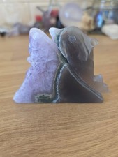 Beautiful Amethyst Agate with Green  Dolphin On Wave , High Quality Hand Carved