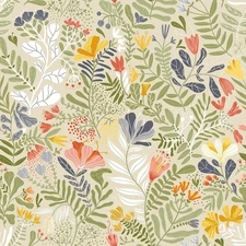 Wallpaper Scandinavian Bright Floral on Cream Background, 56 sq ft Bolt
