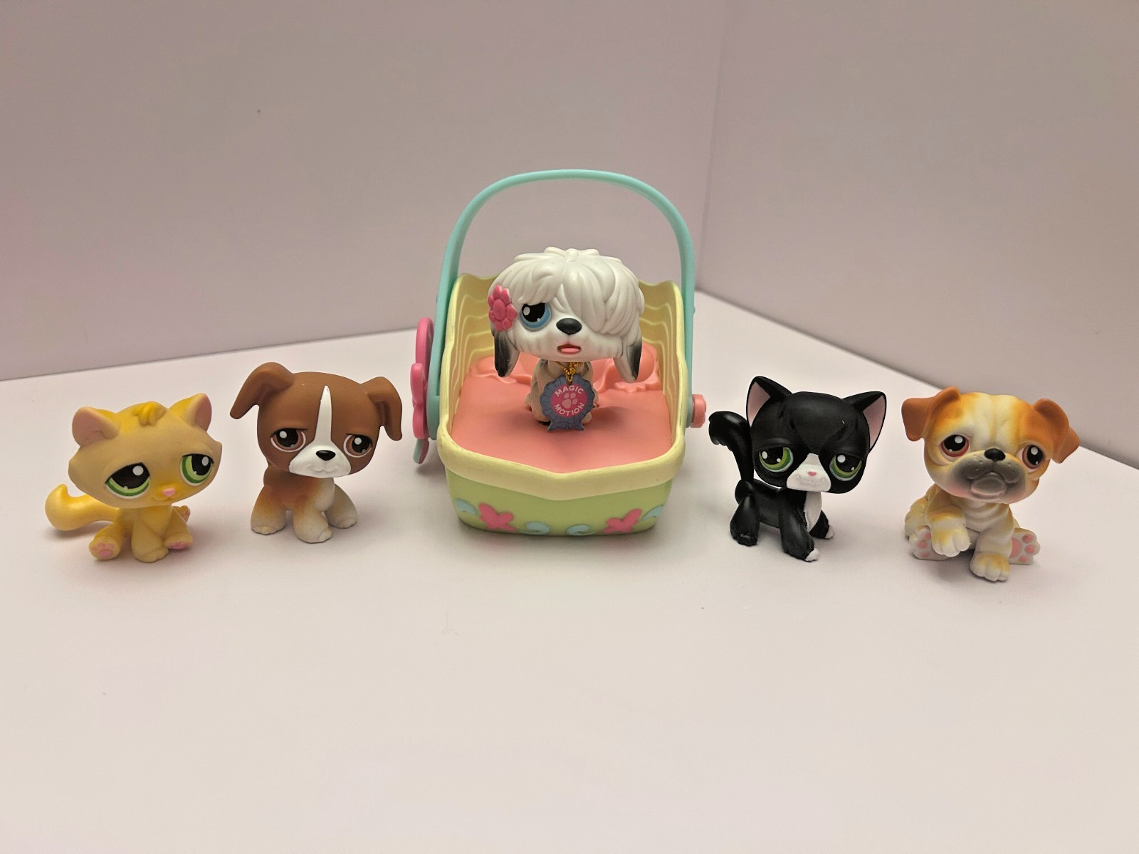 Vintage 2000s Littlest Pet Shop Dog & Cat LOT with #55 Black & White Angora Cat