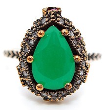 Ottoman Empire Style 6CT Treated Emerald 925 Sterling Silver Ring Sz 7,8 HB4