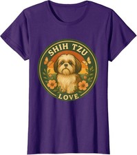 Retro Floral Shih tzu Dog Vintage Shih tzu Sunset Ladies' Crewneck T-Shirt