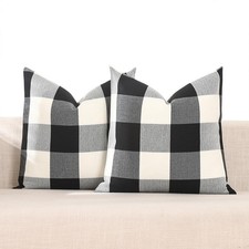 CARRIE HOME 2pc Black White Buffalo Plaid Pillow Covers 20x20 Outdoor Linen