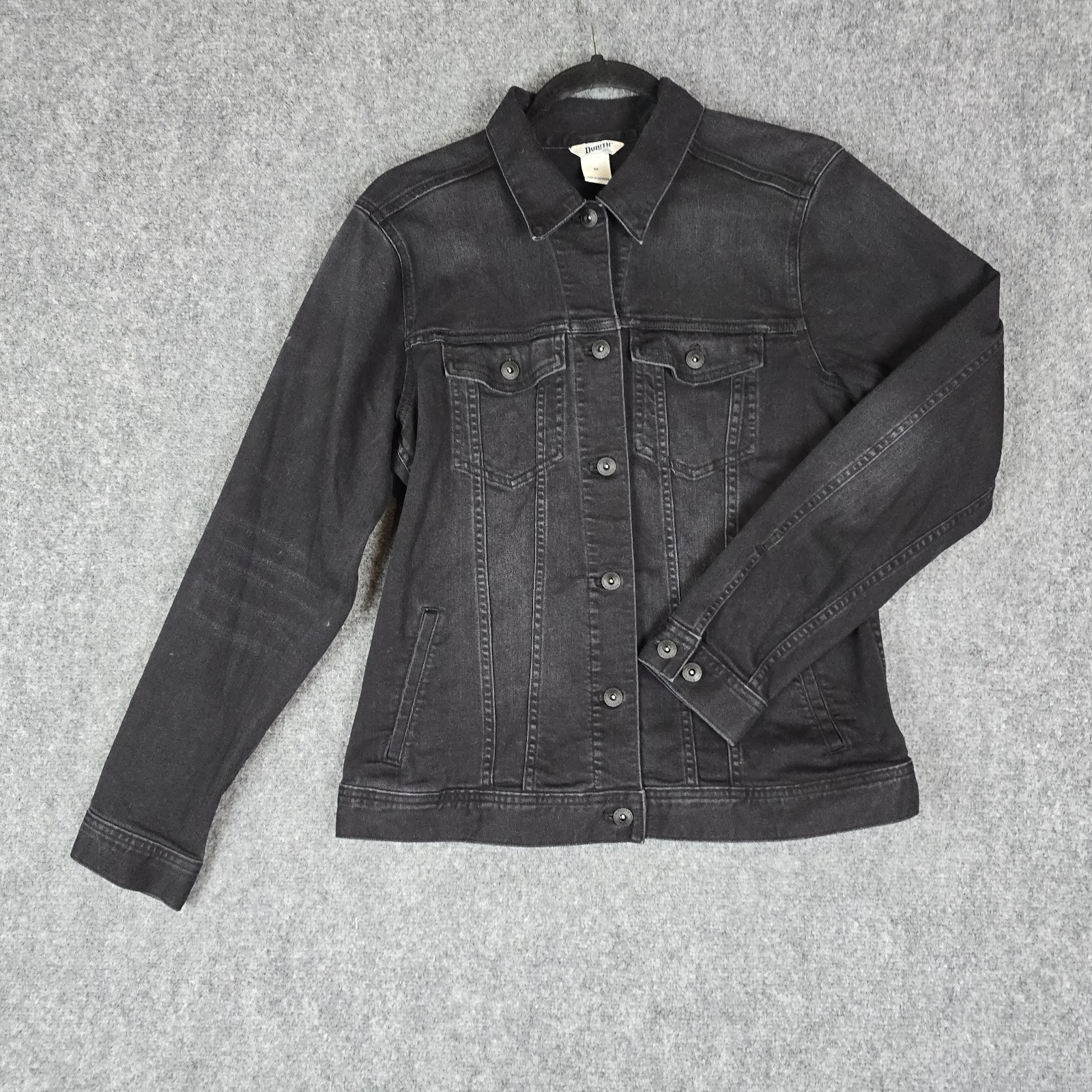 Duluth Trading Co Black Denim Trucker Jacket Womens M Stretch Button Workwear