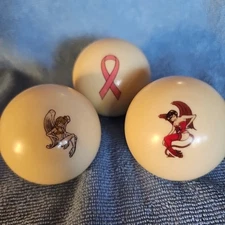 3 Cue Balls Pool Billiards Breast Cancer Pink Ribbon, Pin-up Devil/Angel Girl