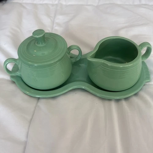 Light Green  Fiesta Ware  Homer Laughlin Cream & Sugar Set with Tray