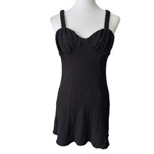 American Eagle Black Textured Smocked Fit Flare Mini Dress Women's Size S
