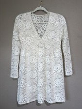 Audrey 3+1 Babydoll dress Medium White Floral Embroidered Lace Mini Long Sleeve