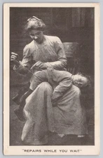 Vintage 'Repairs While You Wait' Black & White Postcard, Early 20th Century