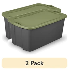 (2 pack) Steriite 30 Gallon EZ Carry, Large Plastic Storage Bin, Gray/Green