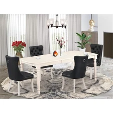 East West Furniture 5-Piece Modern Dining Table Set in Linen White/Dark Gray