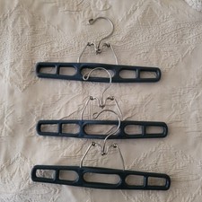 3 Vintage Retro Plastic Clamping Hangers 11" For Pants Skirts Slacks