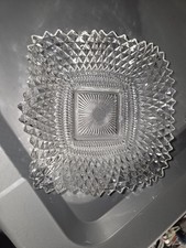 Clear Pressed Glass Square ashtray Geometric Pattern Decorative Glossy Finish