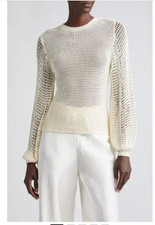 NWT 695 Zimmermann knit cream mesh crochet crewneck sweater XS 2P NEW