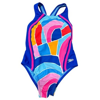 Speedo Kids Girls Racer Back One Piece Swimsuit Size 7 Blue Purple