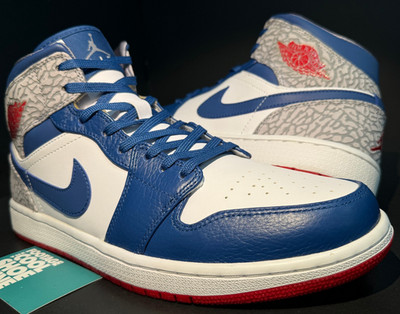 NIKE AIR JORDAN 1 RETRO MID HIGH OG WHITE FIRE RED TRUE BLUE