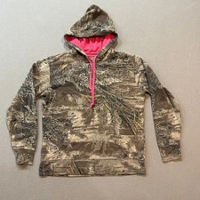Real Tree Camo Pink Hooded Pullover Sweat Shirt Women Size M 8-10