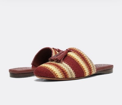 Joie Luciee Striped Tassel Slip-On Mules in Dark Red Sz 8 1/2M