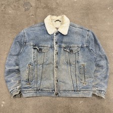 VTG 80s Levis Sherpa Lined Denim Trucker Jacket USA Faded Distressed Medium