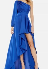 Leena for Mac Duggal Women's Blue Long Sleeve One Shoulder Wedding Gown Size 8