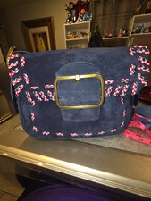 Authentic Vintage Tory Burch Navy Suede with Red/white accents Shoulder Purse