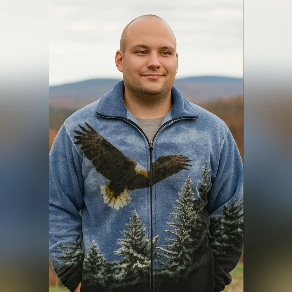 TRAIL CREST unisex Fall Winter Cozy Eagle Print Birds Fleece Jacket size XL