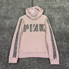 PINK Victoria's Secret Hoodie Womens Large Pink Logo Pullover Long Sleeve City