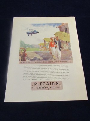 Vtg Original 1932 Pitcairn autogiro Helicopter/Airplane Ad Willow Grove PA  Map2