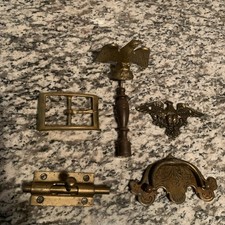 Vintage Brass American Bald Eagle Flag Pole Finial Topper & 5 Other Pieces