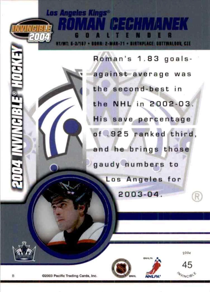 2003-04 Pacific Invincible Roman Cechmanek #45 - Image 2 of 2