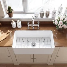 24‘’ 30'' 33" 36''Rectangular Ceramic Apron farmhouse Kitchen Sink With Strainer