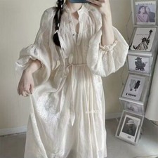 French Women's New Dress V-neck Lantern Sleeve Embroidery Swing Skirt Sundress