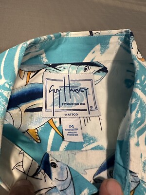 Guy Harvey Aftco Shirt Mens Size M Short Sleeve Button Down Fish Print